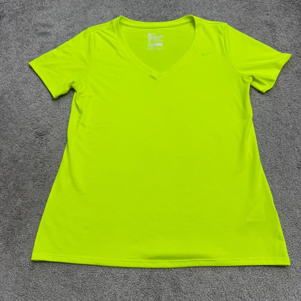 Nike Pro Dri-Fit Active T-Shirt Womens XL Neon Volt Green V-Neck Athletic Tee